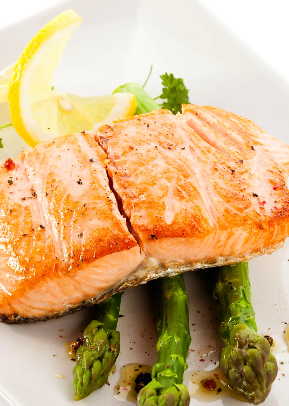 A plate of grilled salmon.