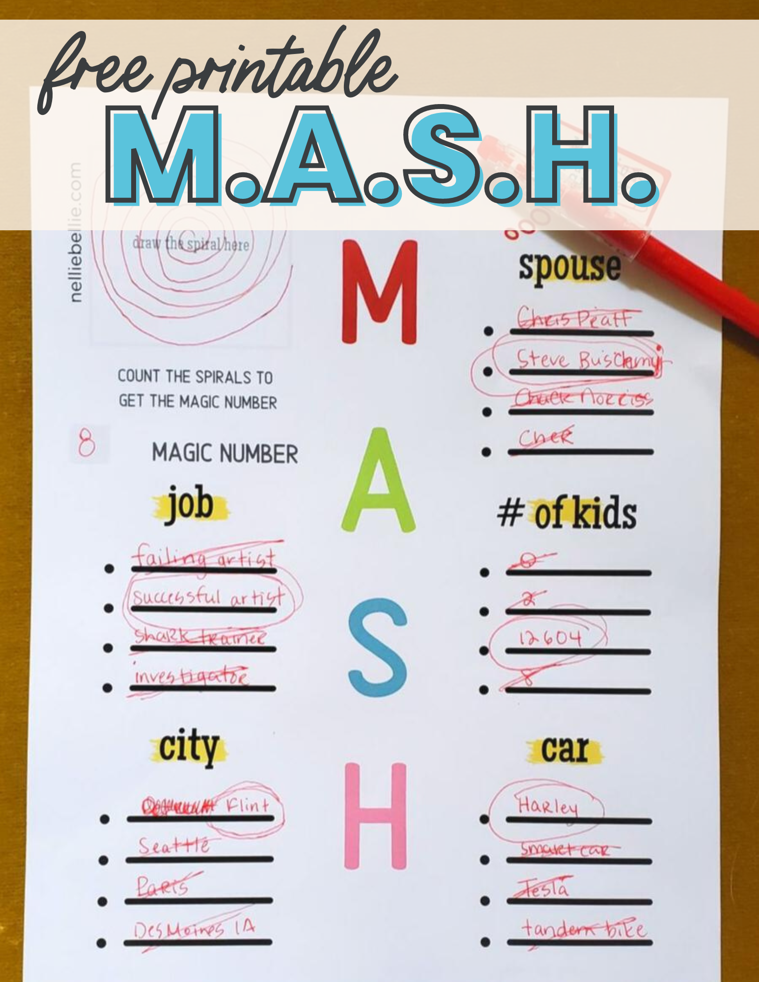 Old-fashioned MASH paper game
