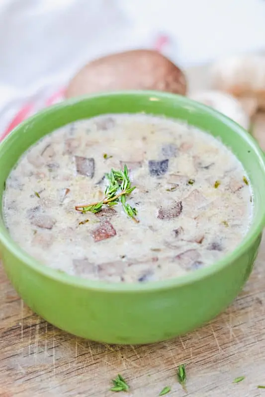 homemade mushroom soup in a bowl