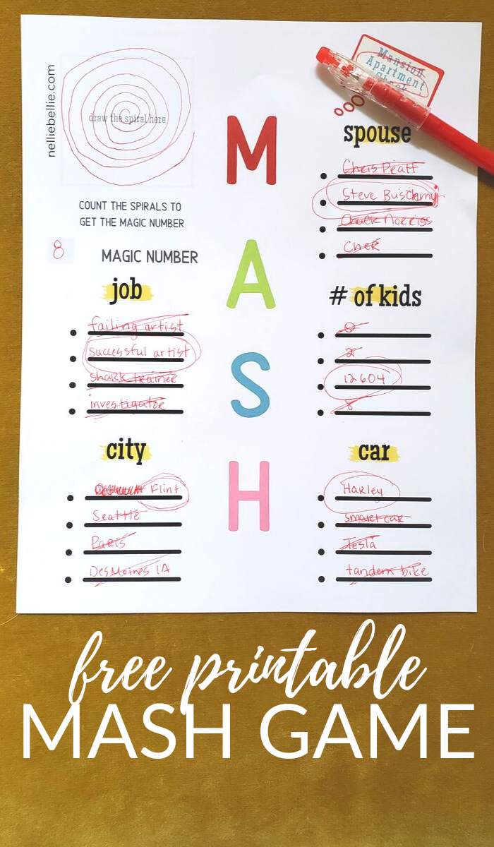 free printable MASH game.