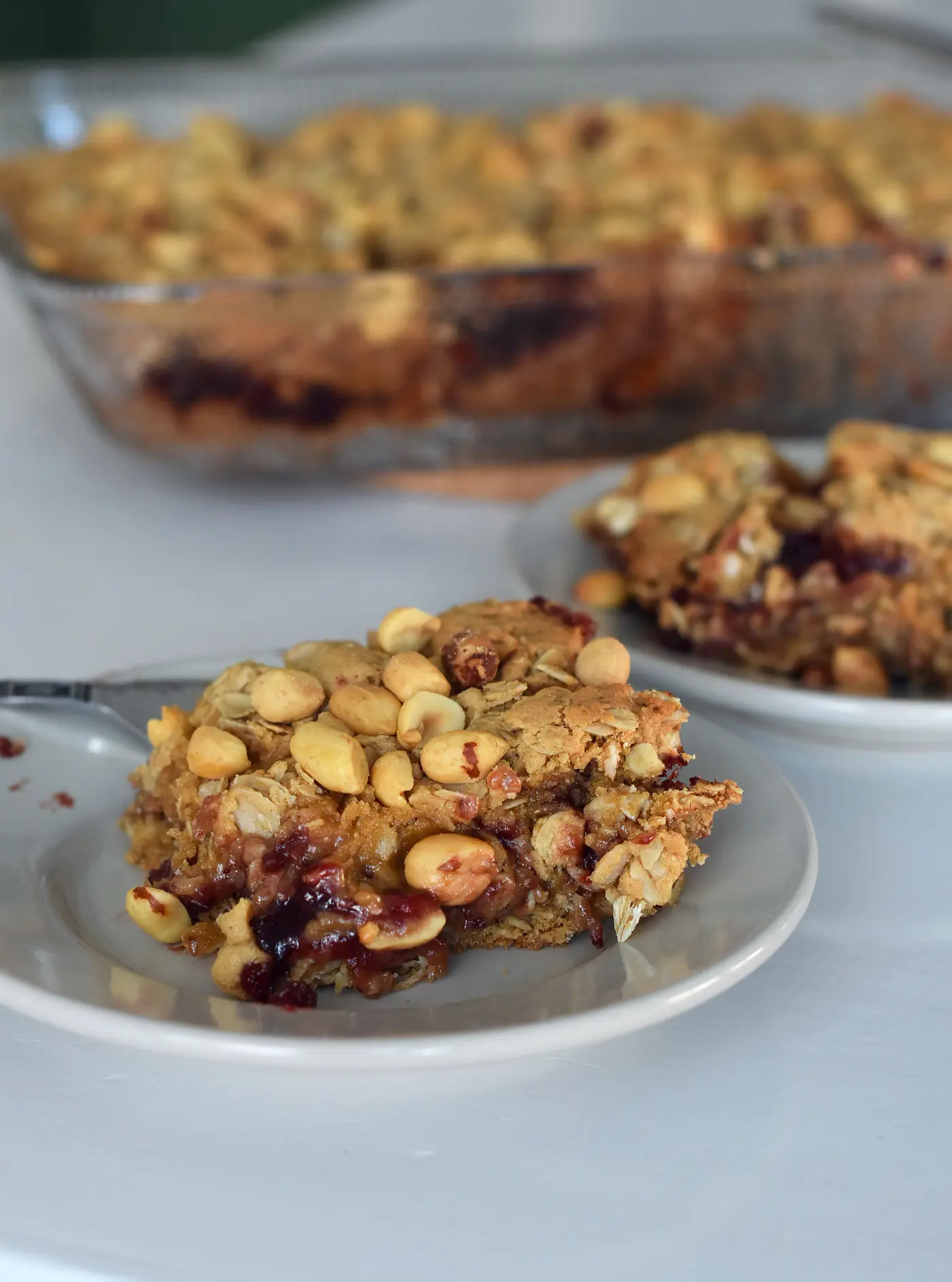 Peanut Butter and Jelly bars on a plate ready to be served.