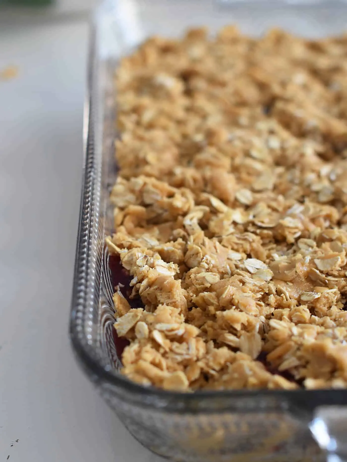 Peanut butter bar batter in a pan.