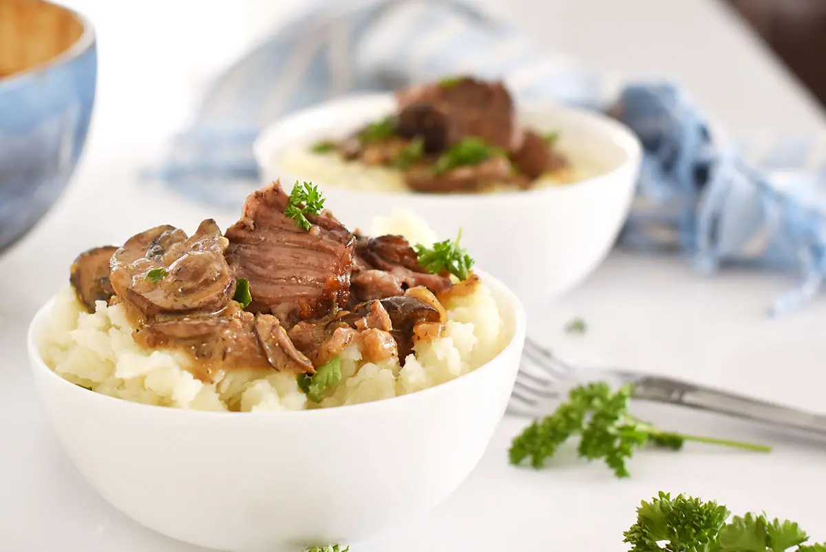2 bowls of short rib stroganoff