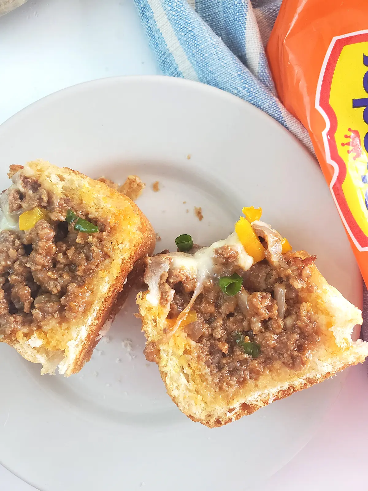 Sloppy Joe Stuffed Bread made with Rhodes Bake-N-Serve Stuffed Bread