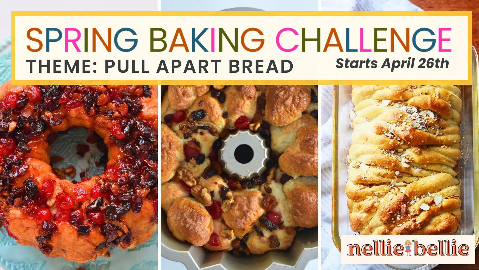 3 pull apart breads and Spring Baking Challenge title