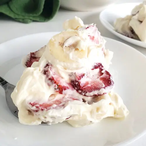strawberry cheesecake salad on a plate