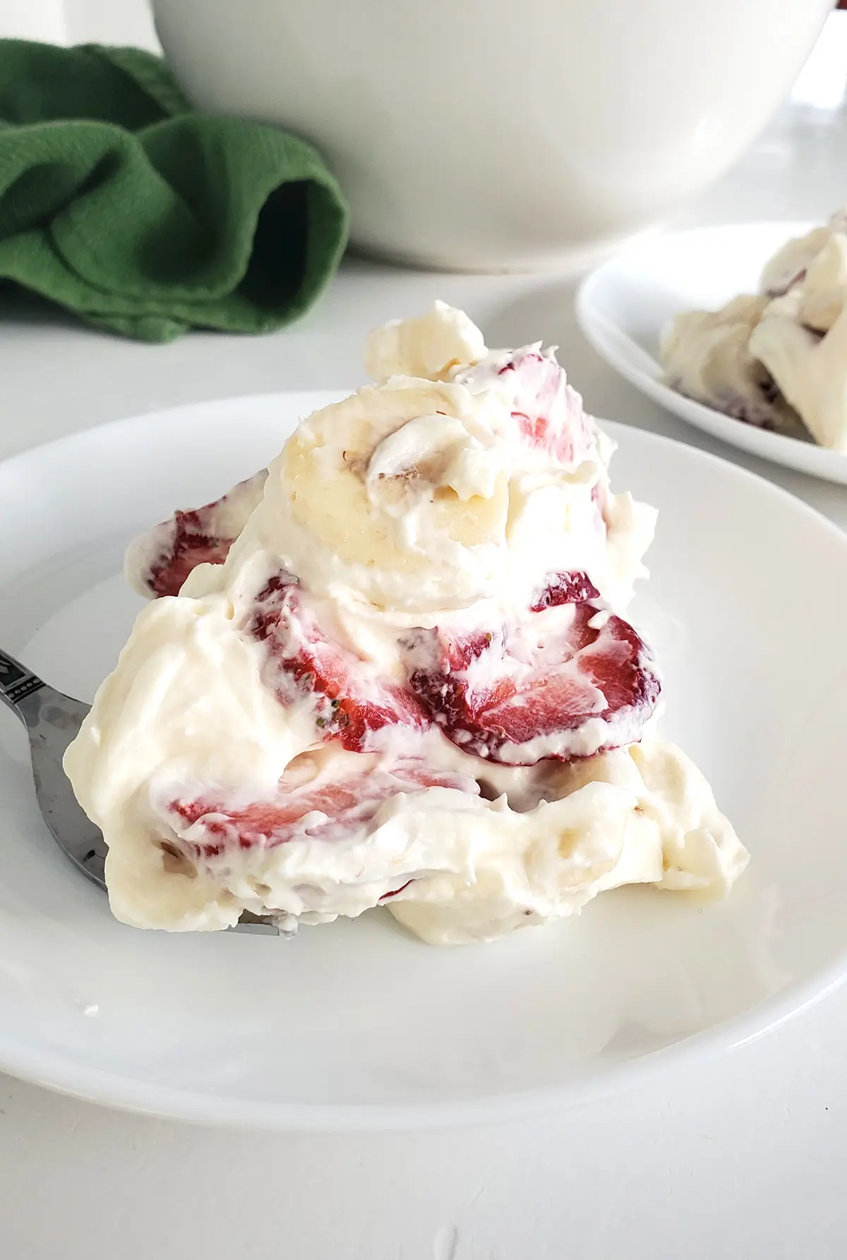 strawberry cheesecake salad on a plate