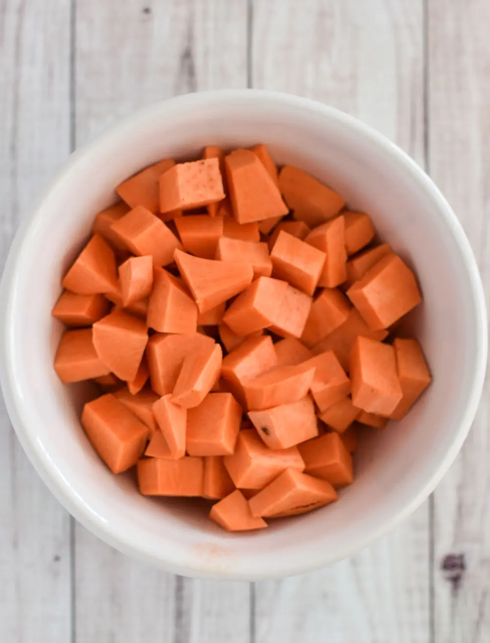 chopped sweet potato in a bowl