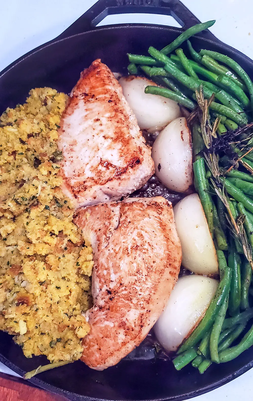 An entire turkey tenderloin dinner in one pan.