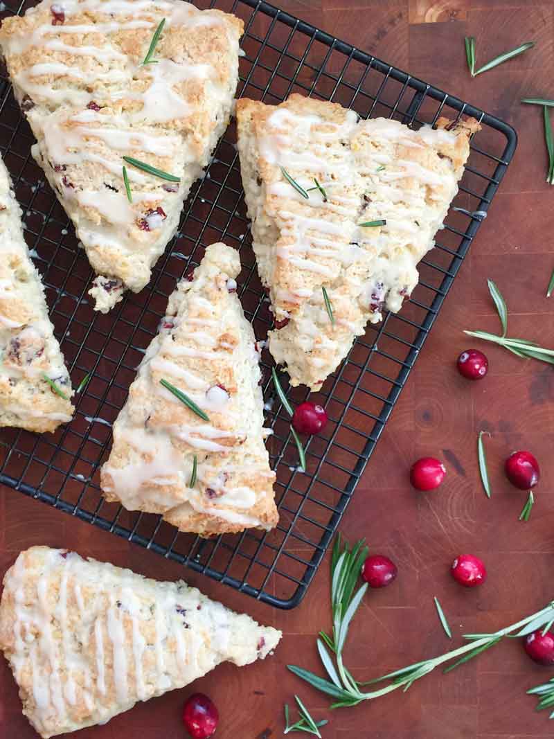 Cranberry Rosemary scones with orange glaze