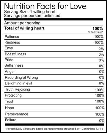 Nutrition Facts for love free printable. https://nelliebellie.com