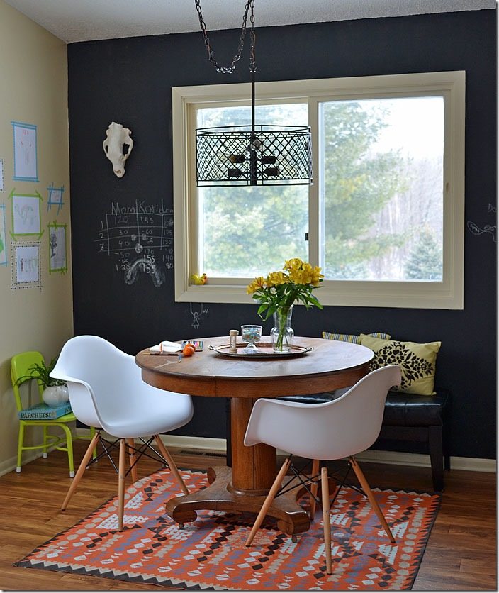 dining room decorating in "industrial schoolhouse" style.
