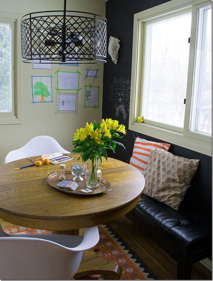 dining room decorating in "industrial schoolhouse" style.