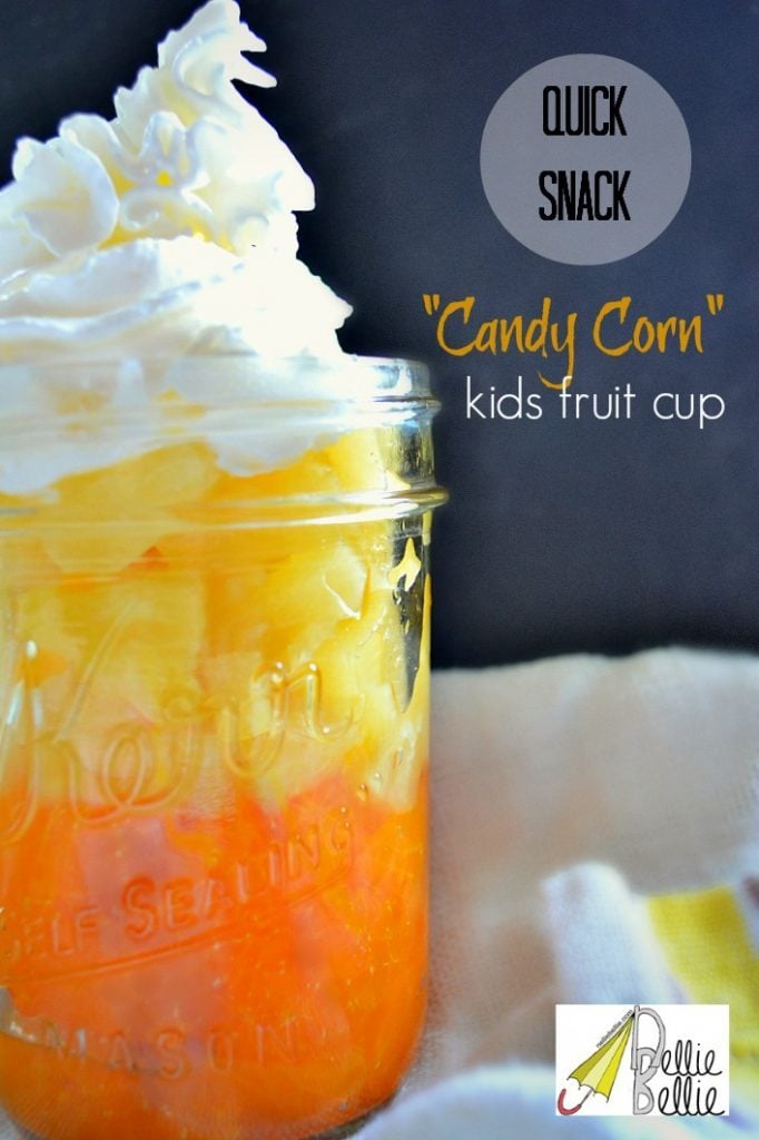 Delicious kid's fruit cup that looks like candy corn!