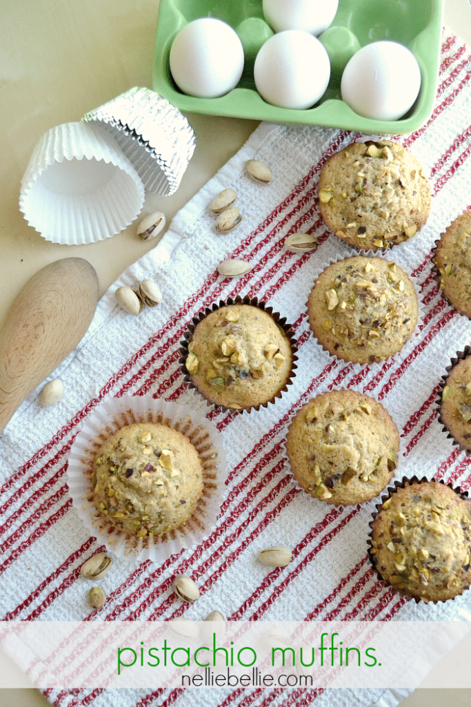 Easy Pistachio muffin recipe from NellieBellie Use our homemade mix