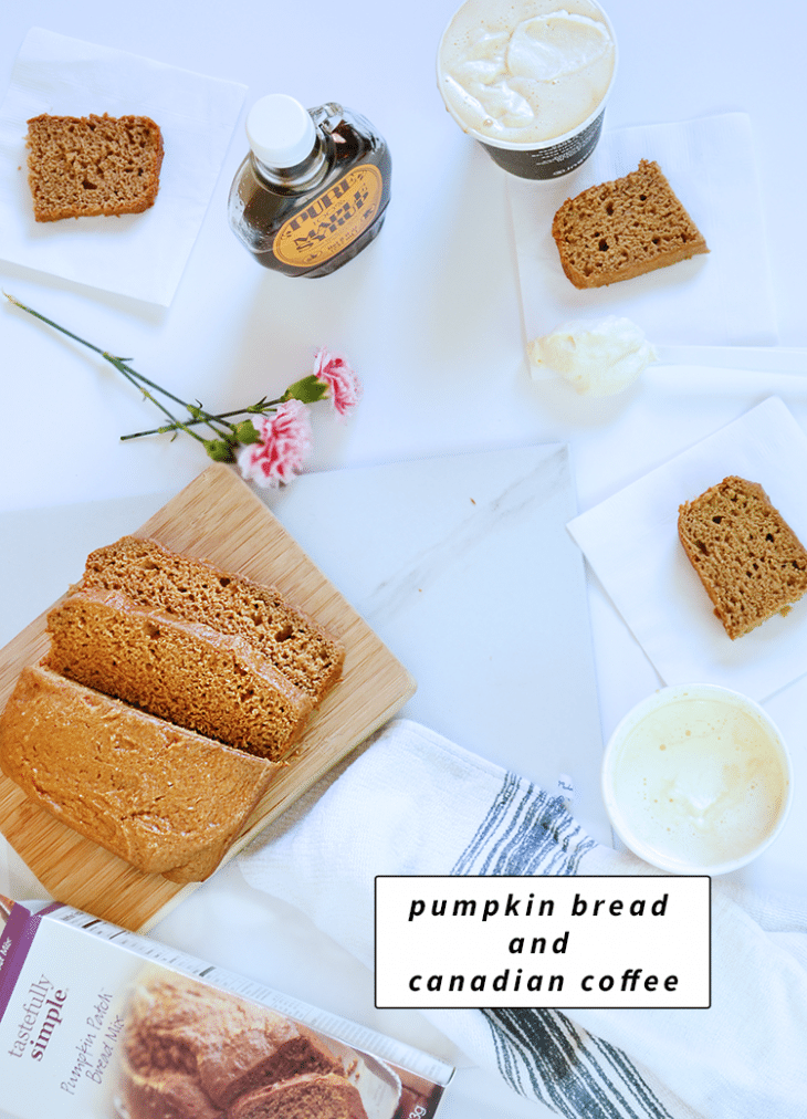 pumpkin bread and canadian coffee is perfect for coffee time! The Canadian coffee is a very simple recipe, all you need is the ability to make coffee, maple syrup, and whipped cream.| nelliebellie.com |