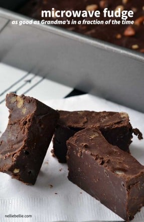 Microwave fudge as good as Grandma's in a fraction of the time. Easy, fast, and simple candy.