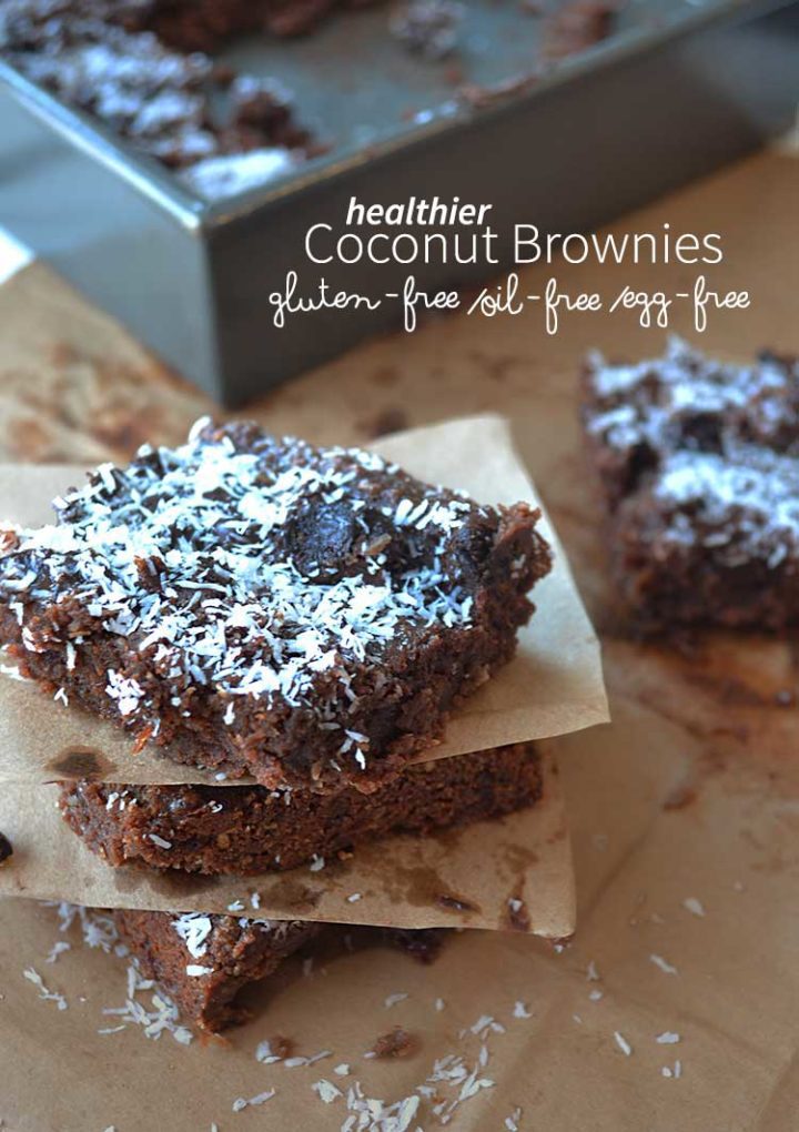 These healthier brownies are made with almond flour, dates, and coconut so they are gluten free and full of vitamins! Don't be afraid to try these coconut brownies, even if you don't have dietary restrictions; you'll love them!