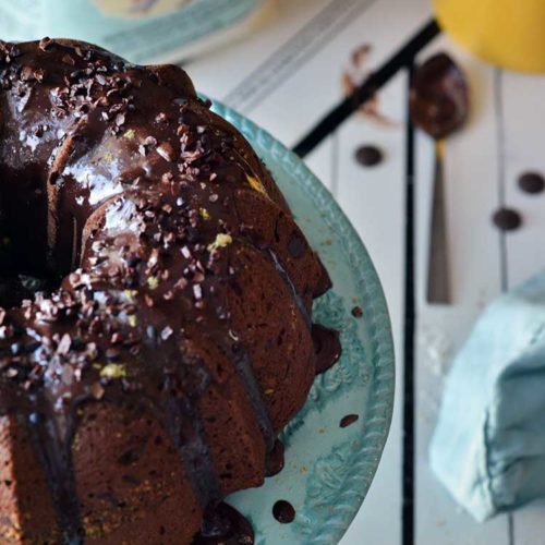 This gluten-free chocolate pistachio cake is made with dark chocolate and in a bundt pan for a great texture and unique flavor!