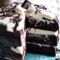 easy chocolate tuxedo cake with cream cheese filling and chocolate ganache