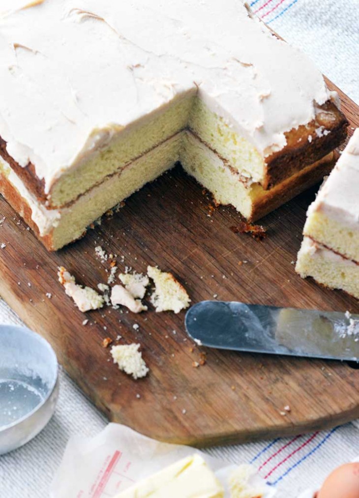 butter cake with brown buttered buttercream