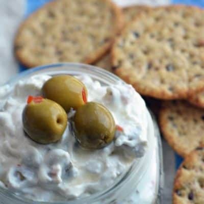 easy 3 ingredient olive dip that is a perfect appetizer for a party!