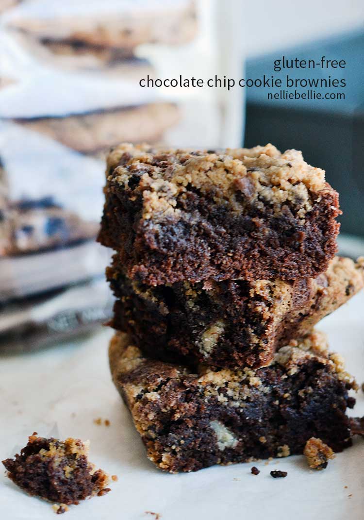 gluten free brownies with chocolate chip cookie topping