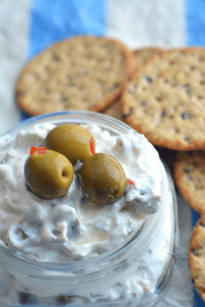 3 ingredient olive dip. So easy and a perfect appetizer for a party! Green olive dip is an easy 3 ingredient appetizer.