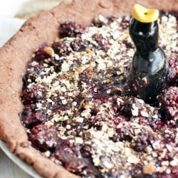 Birdman Pie. A vegan blackberry whiskey pie with chocolate pie crust.