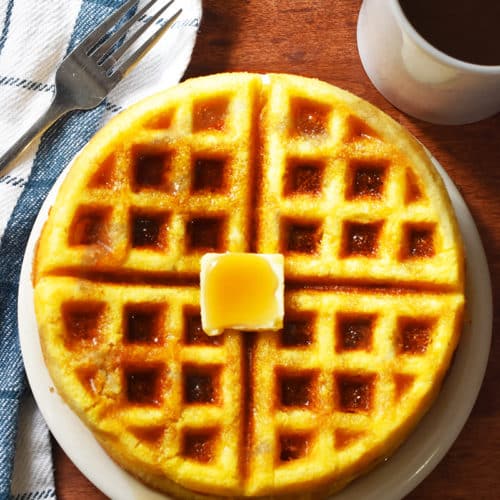 cornbread waffles made with Jiffy cornbread mix