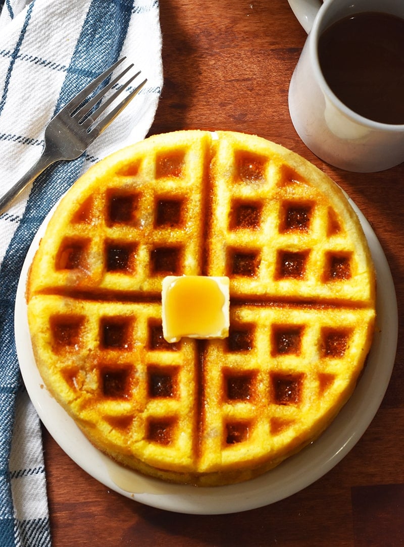 cornbread waffles made with Jiffy cornbread mix