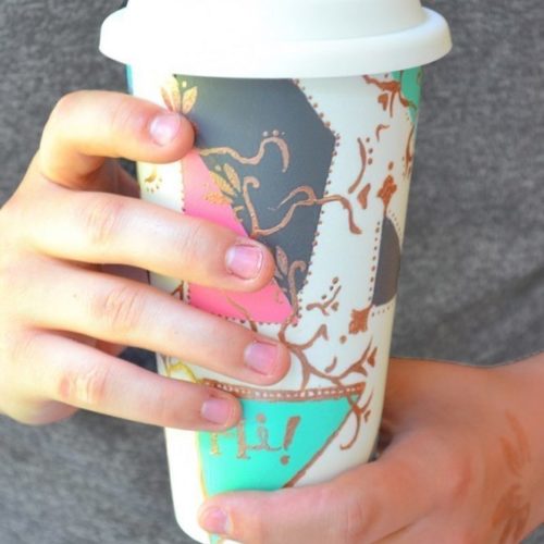 Tutorial for making personalized thermos/tumbler with everyday products that truly stays put and withstands the dishwasher.