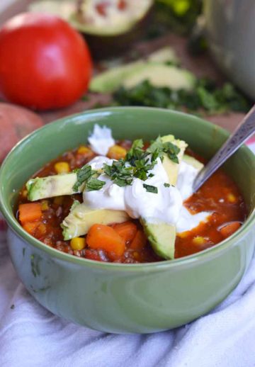One-pot sweet potato chili reminds me of my grandma's chili with a fresh update. Kid's love the sweetness of sweet potatoes and YOU'll love the nutrients!