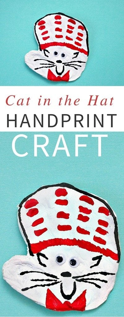 Turn your child's handprint into a Cat in the Hat with this fun and easy salt dough craft (recipe for homemade salt dough included). A great activity for Dr. Seuss' birthday.