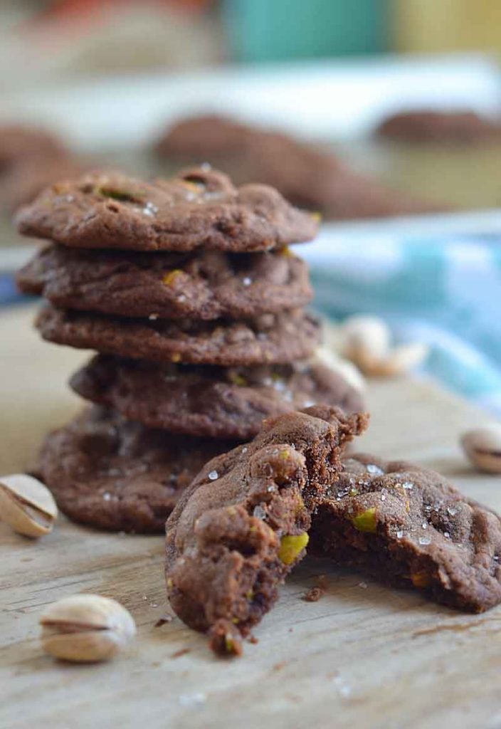 These easy salted chocolate pistachio cookies are the perfect combo of sweet and salty. Easy to follow recipe, and perfect for adults!