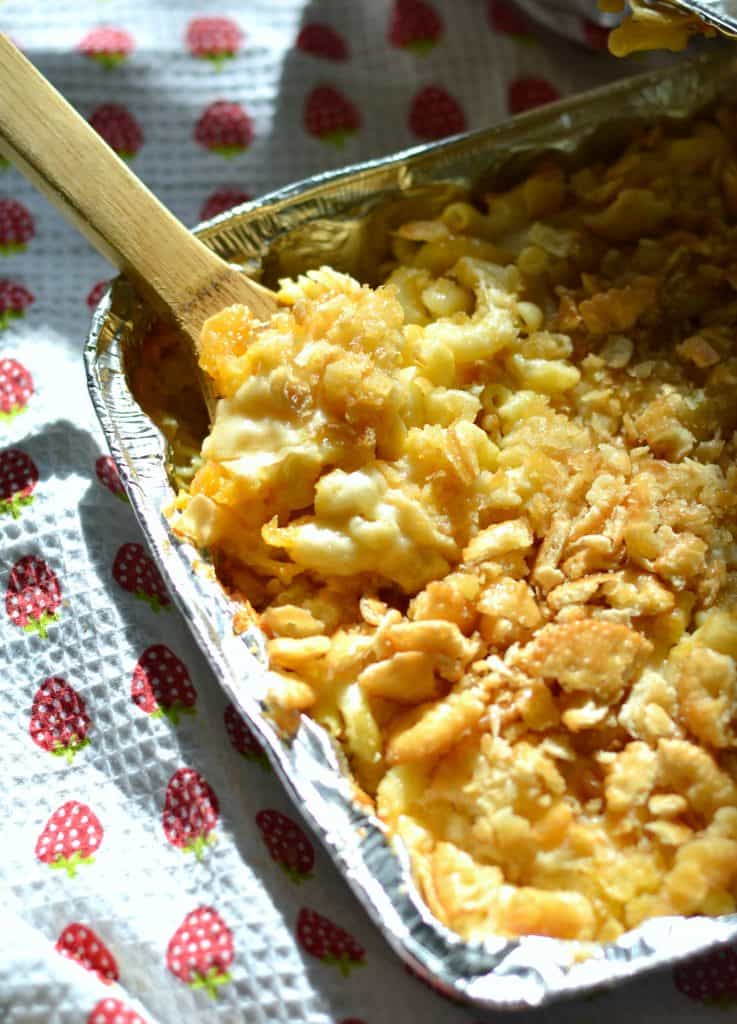 Cheese macaroni cooked up on the campfire