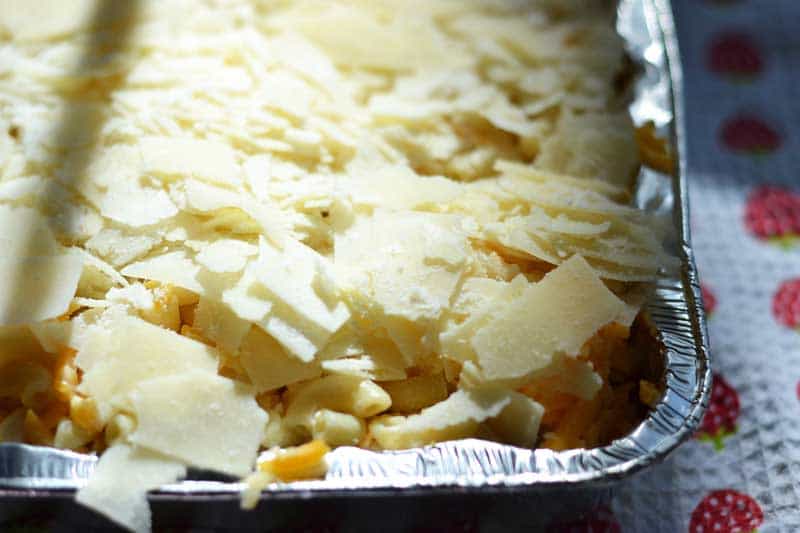 Cheese on macaroni ready for the campfire