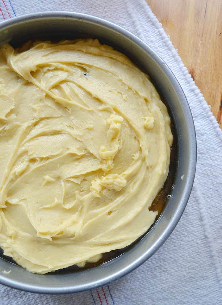 the batter over the pears for the pear cake