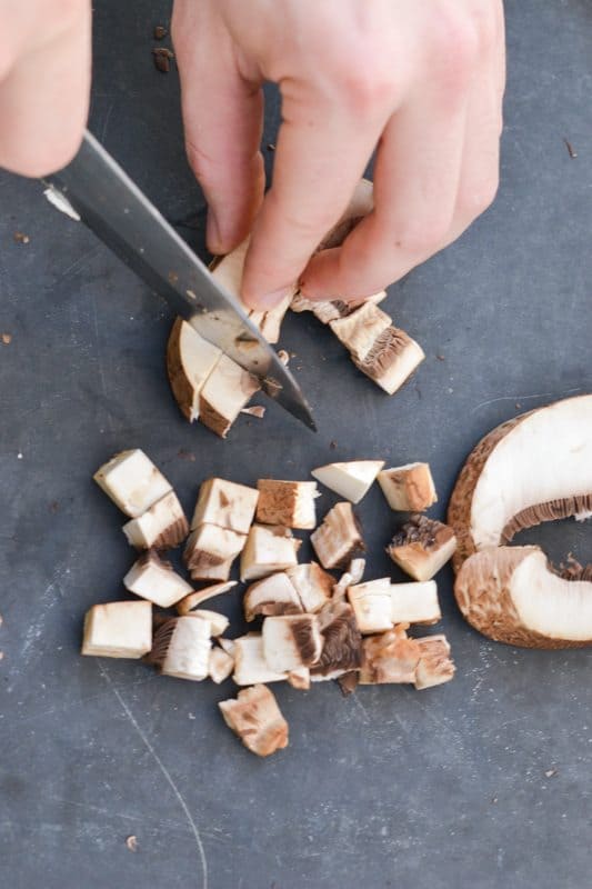 slicing mushrooms for homemade mushroom soup