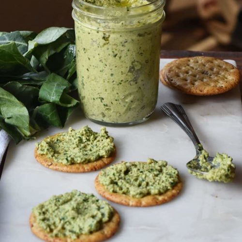 A twist on the traditional pesto recipe with collard greens and olives!