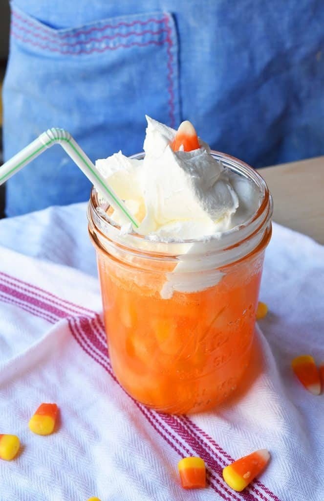 3 ingredient candy corn punch is super easy to make and a fun treat for Halloween treats!