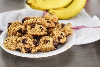 easy banana cookies with only 2 ingredients (we added chocolate chips and walnuts)
