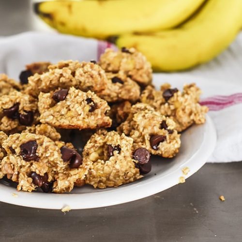 easy banana cookies with only 2 ingredients (we added chocolate chips and walnuts)