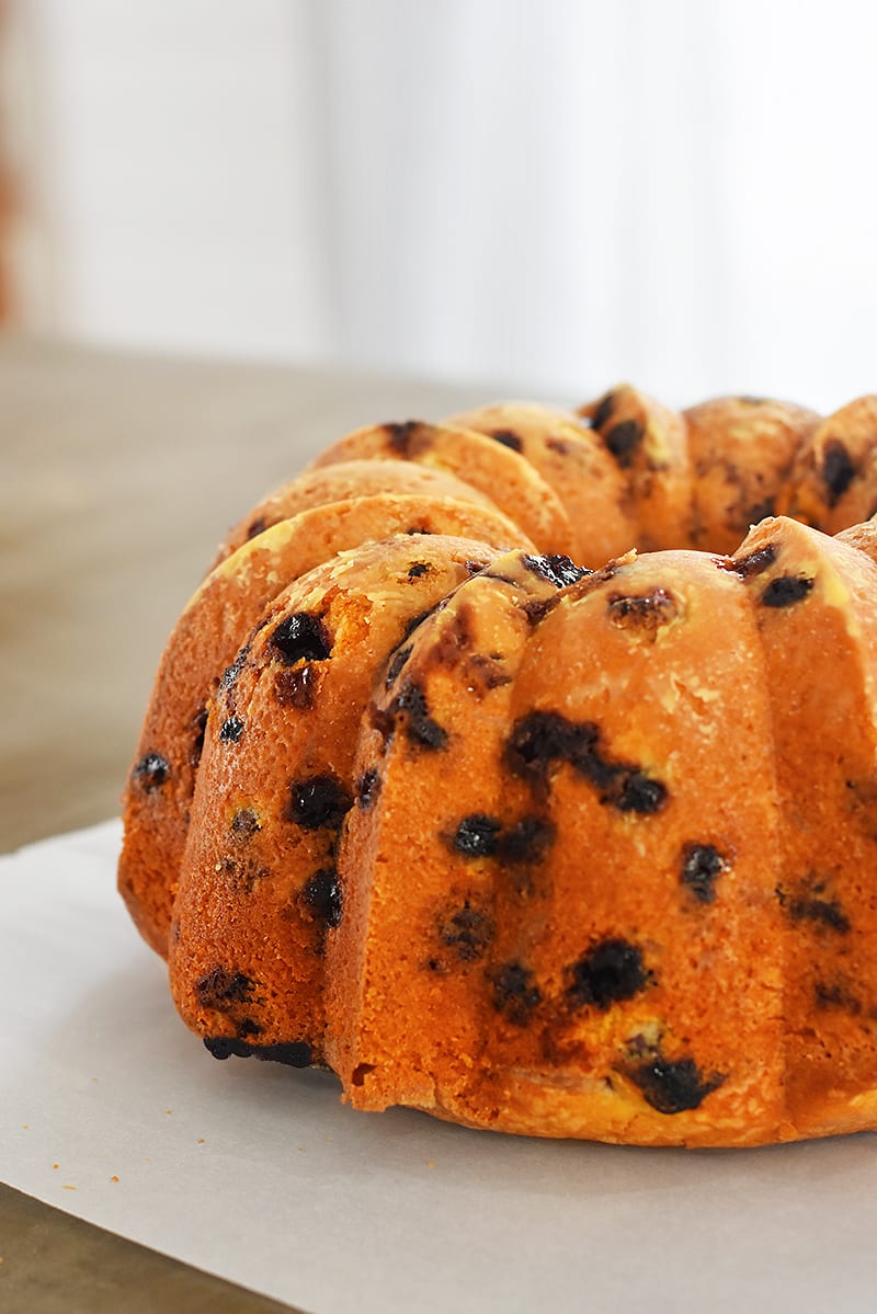lemon blueberry bundt cake waiting for icing