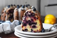 lemon blueberry bundt cake on a plate