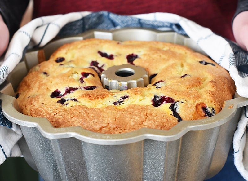 bringing a lemon blueberry bundt cake
