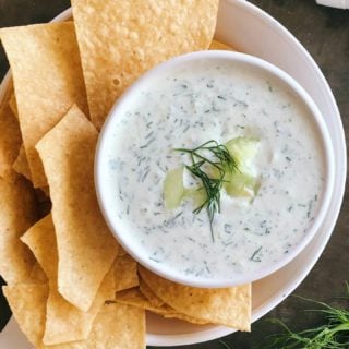 an easy, cool, and creamy cucumber dill dip made with greek yogurt.