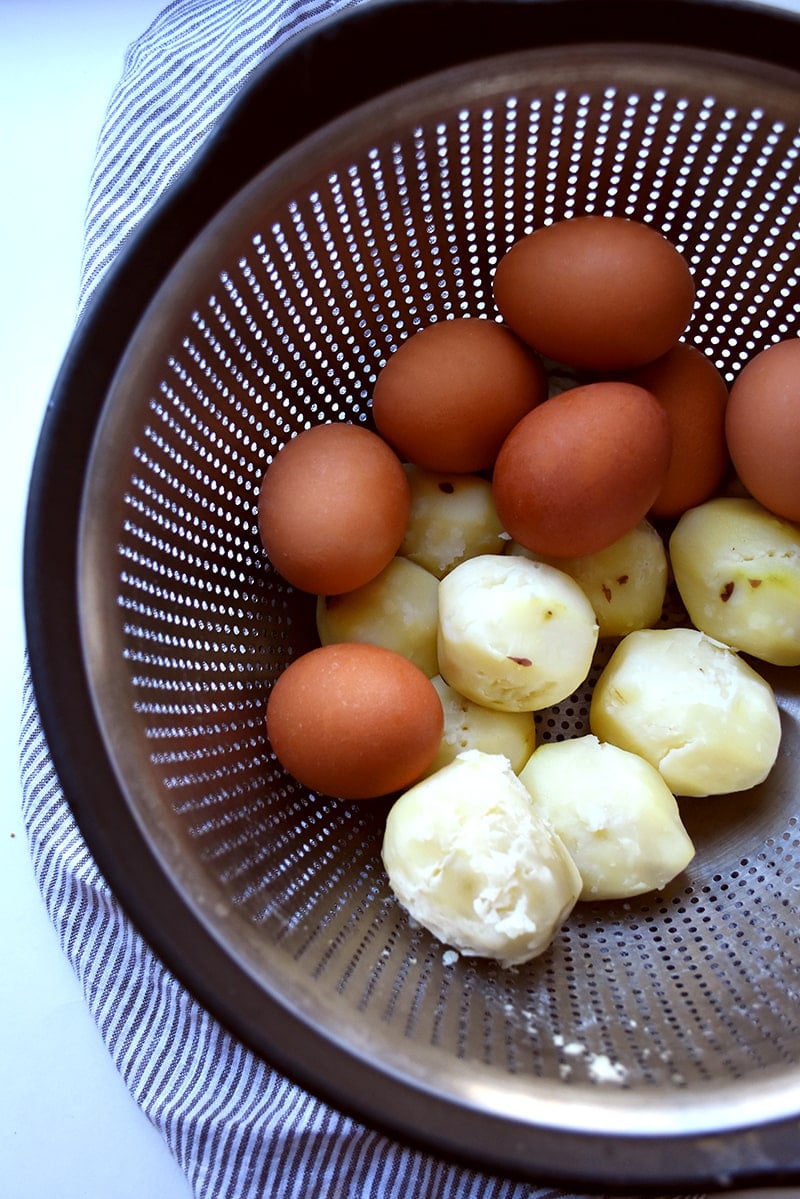 boiled potatoes and eggs for potato salad