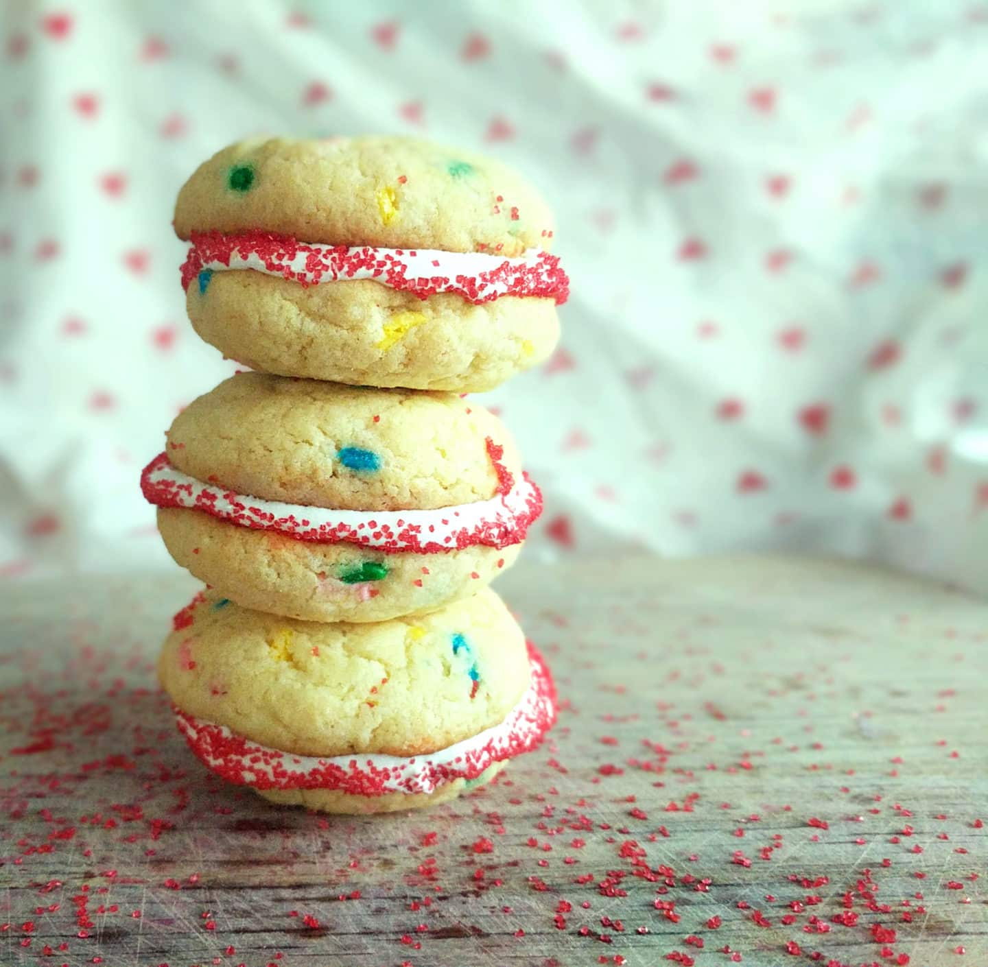 Cake Mix valentine's day cookie sandwiches