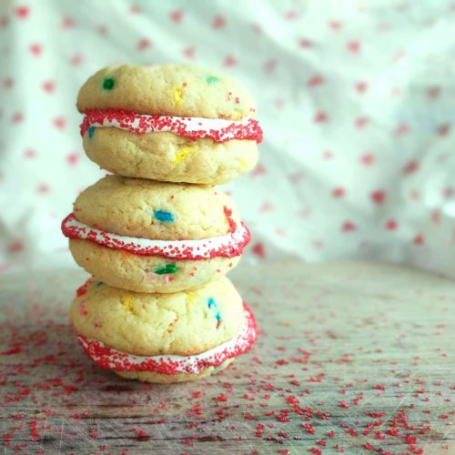 Cake Mix valentine's day cookie sandwiches